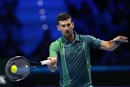 Novak Djokovic in action at Italy Tennis ATP Finals
